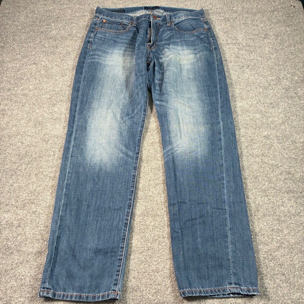 Lucky Brand 221 Original Straight Jeans Mens 34x32 Blue Faded Stretch Denim